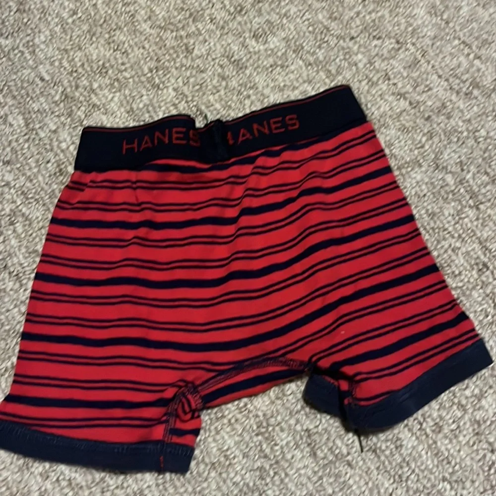 Hanes Boys Small 3-Pack Cotton Boxer Briefs Red and Gray Striped, Plain Blue